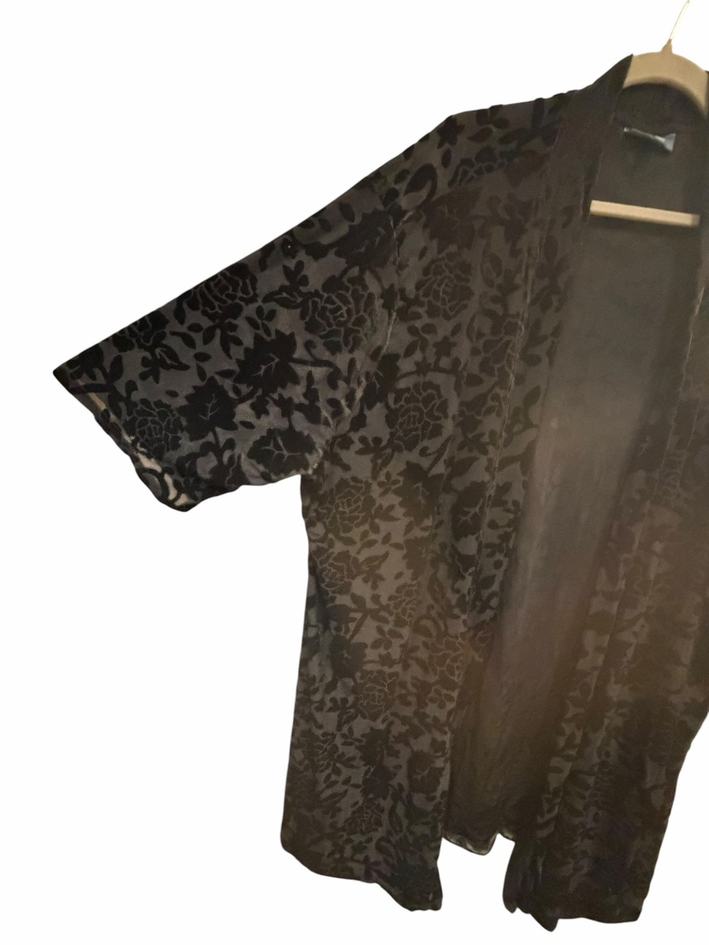 ModCloth Black Burnout Velvet Floral Kimono Duster Goth Whimsigoth Luxe 1X/2X - Picture 7 of 10